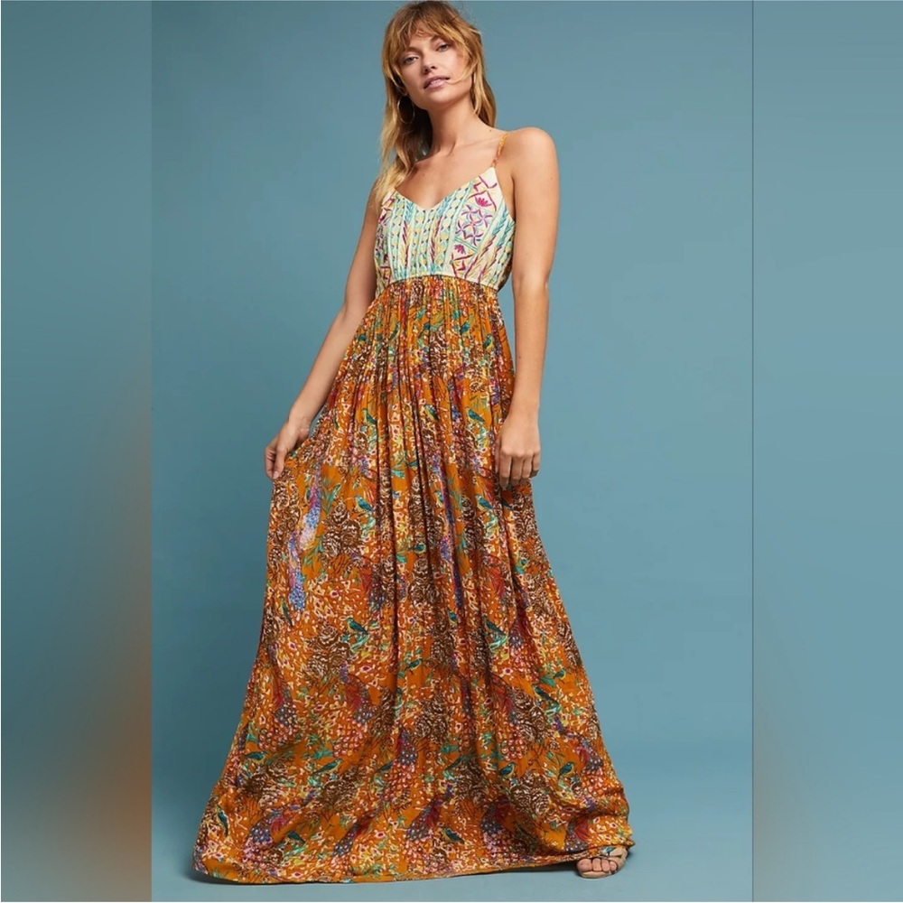 RAGA (Anthropologie) • Parkland Peacock Floral Embroidered Dress